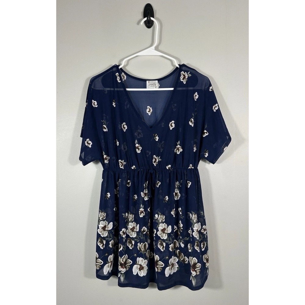Siren Lily Maternity Top Womens Large Blue Mesh Floral‎ Babydoll V Neck